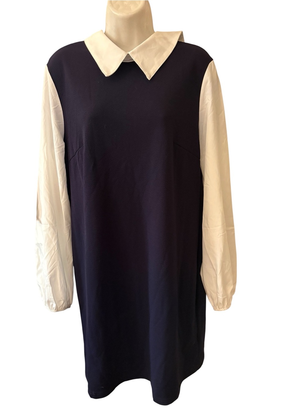 SHEIN Navy Dress with White Collar and Cuffs